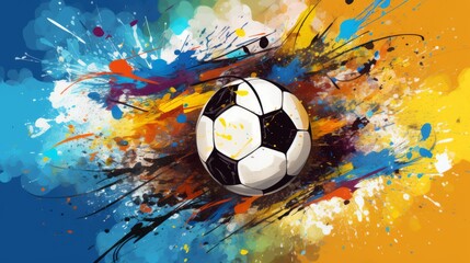 Dynamic Soccer Fusion: Abstract Background with Soccer Ball, Football, and Artistic Paint Strokes in a Grungy Style