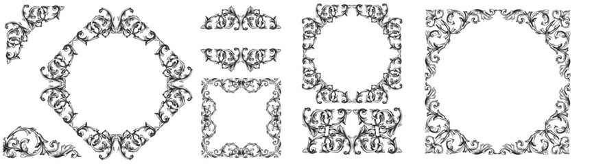 Border or frame decorative filigree calligraphy element in baroque style vintage and retro
