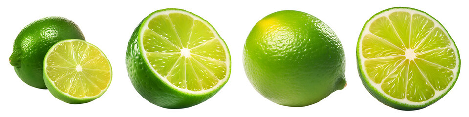 set of limes isolated on transparent background - design element PNG cutout collection - obrazy, fototapety, plakaty