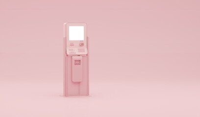 Pink atm automatic deposit machine icon on pink background Money transfer account concept. cartoon minimal. 3d render illustration
