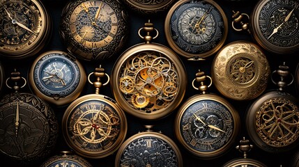 a wall full of clocks