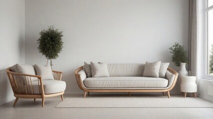 Scandinavian Chic: Loveseat Sofa and White Wall in a Modern Living Room - Unique Interior Design