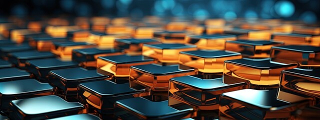 Organized Collection of Golden, Black, and Silver Desks and Chairs