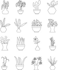 Flower in Pot Doodle Illustration Set
