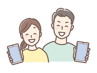 illustration of couple having smart phone