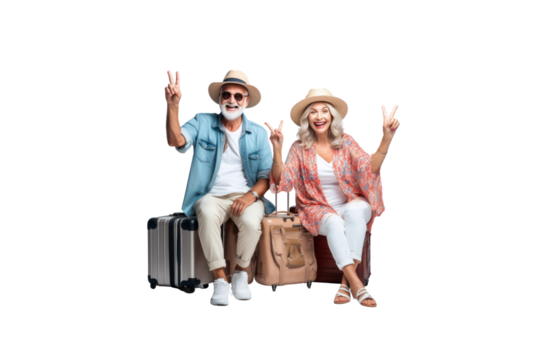Cheerful smart woman using laptop showing winking OK sign Isolated on wide angle lens on transparent background