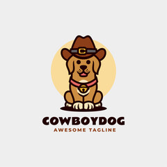 Vector Logo Illustration Cowboy Dog Mascot Cartoon Style.
