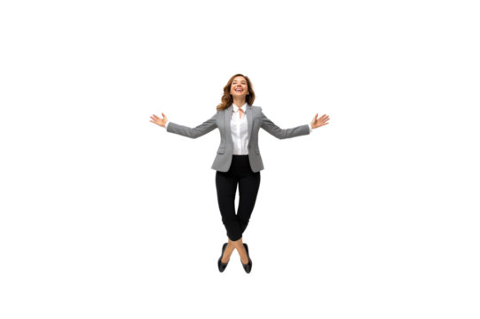 Businesswoman showing happiness isolated on transparent background
