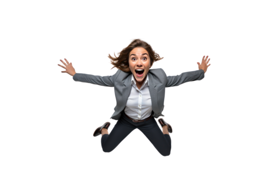 Businesswoman showing happiness isolated on transparent background