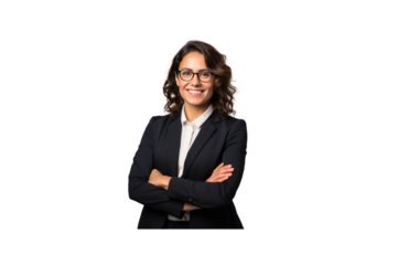 Business woman wearing glasses and mask standing with arms crossed and smiling looking at camera