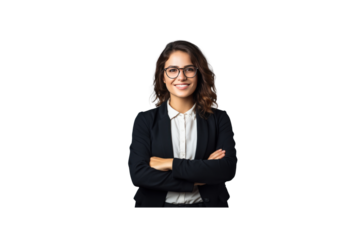 Business woman wearing glasses and mask standing with arms crossed and smiling looking at camera