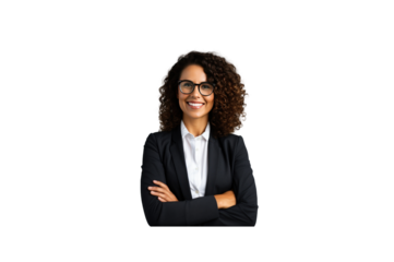 Business woman wearing glasses and mask standing with arms crossed and smiling looking at camera