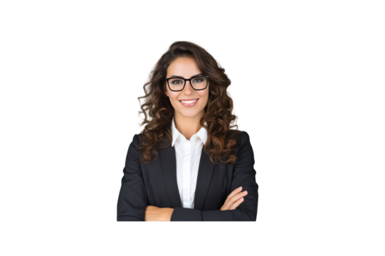 Business woman wearing glasses and mask standing with arms crossed and smiling looking at camera