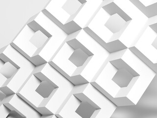 Abstract white geometric installation. Minimal parametric structure. 3 d