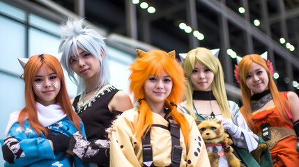 Cosplay girl and teenager cosplayer at festival. Japanese Cosplay at Comiket in Tokyo