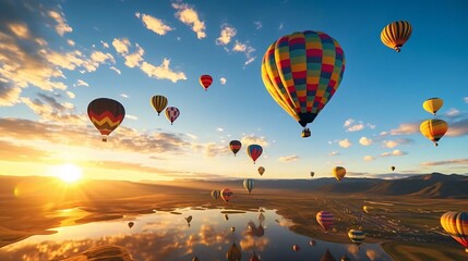 Fototapeta premium a group of hot air balloons in the sky