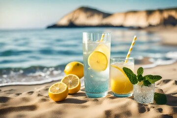 cocktail on the beach - obrazy, fototapety, plakaty