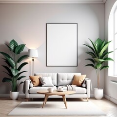 empty room with modern white sofa and plants