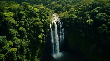 a waterfall surrounded by trees