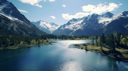 Fototapeta na wymiar a lake surrounded by mountains