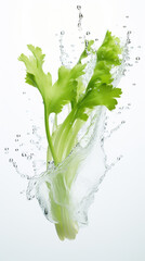 Celery in water splash on a white background.