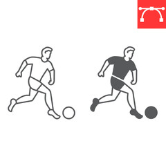 Fototapeta na wymiar Soccer player line and glyph icon, sport and man with ball, football player vector icon, vector graphics, editable stroke outline sign, eps 10.