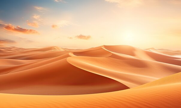 A Majestic Sunset Over Rolling Sand Dunes in the Desert © uhdenis