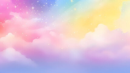 Fototapeta premium Aesthetic rainbow pastel galaxy shining stars background, abstract PPT background