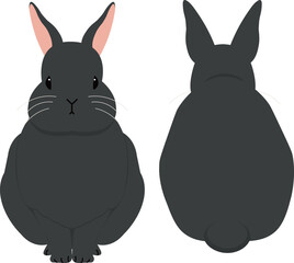 おすわり黒うさぎ（正面・背面セット）