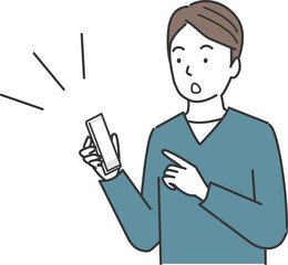 スマートフォンの画面を見て驚く男性