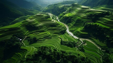 a winding road through a green valley