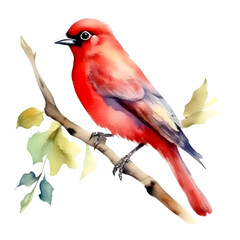 red and yellow bird drawing watercolor, on white background