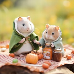 Cute adorable hamster couple wearing hoodies and sweaters
