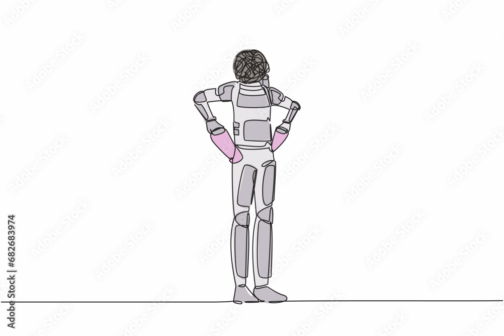 Aufkleber continuous one line drawing astronaut with round scribbles instead of head. spaceman with pockets tu
