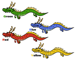 カラフルな龍のイラストセット