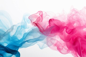 Fototapeta na wymiar Swirls of Pink and Turquoise Smoke on white background.