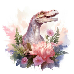 Spinosaurus and flower Illustration, Generative Ai