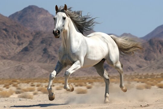 White Horse Stallion in the Desert - Sand Dunes, California, USA © Prism