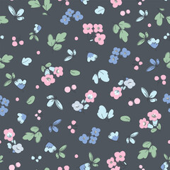 Beautiful vector seamless pattern with cute colorful abstract flowers and white rabbits. Stock print illustration. Popular design.