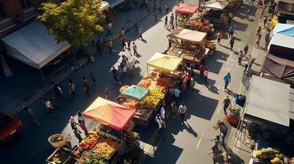 a group of people at an outdoor market