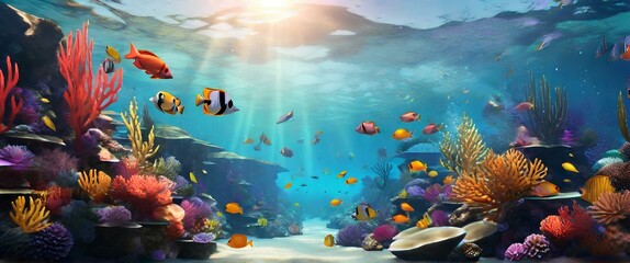 Obraz na płótnie Canvas coral reef and fishes generative AI