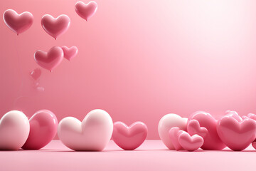 Valentines day background banner - abstract panorama background with red hearts.