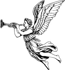 Angel Playing Trumpet Outline - obrazy, fototapety, plakaty