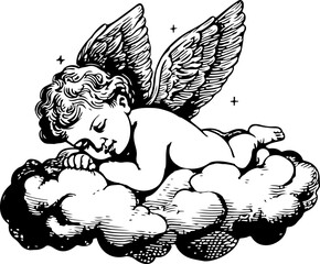 Little Angel Sleeping on cloud