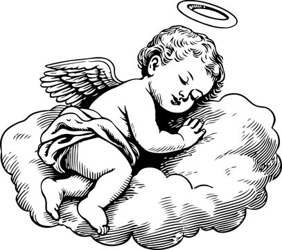 Little Angel Sleeping on cloud