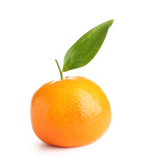 Sweet mandarin with leaf on white background