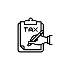 Tax form, documents signing outline icon. Vector illustration. The isolated icon suits the web, infographics, interfaces, and apps.