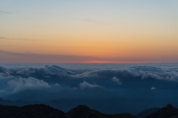 The mountain path between Shikanosawa Hut and Nagatadake in Yakushima and the sunrise