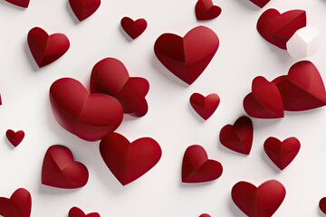 Fototapeta na wymiar Valentines day love symbol, 3d hearts in horizontal isolated on white background.