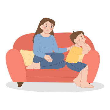 recommend clip art: tantrum child. illustration of a child sulking with his mother